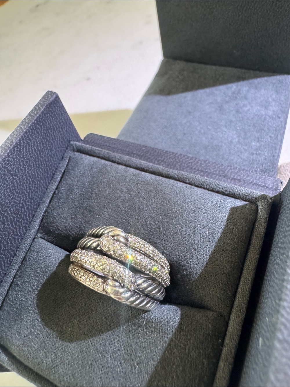 David Yurman Sterling Silver Double Loop Labyrinth Diamond Ring Retail $2100 - Picture 2 of 4